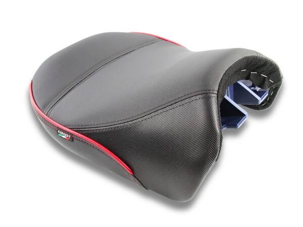 Beautiful Performance Plus front motorcycle seat with Ducati Red accents - available only from Sargent Cycle Products.